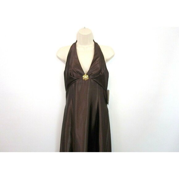 Jessica McClintock Formal Gown Size 9/10 Halter Brown Gunne Sax Prom Wedding NWT - Picture 3 of 12